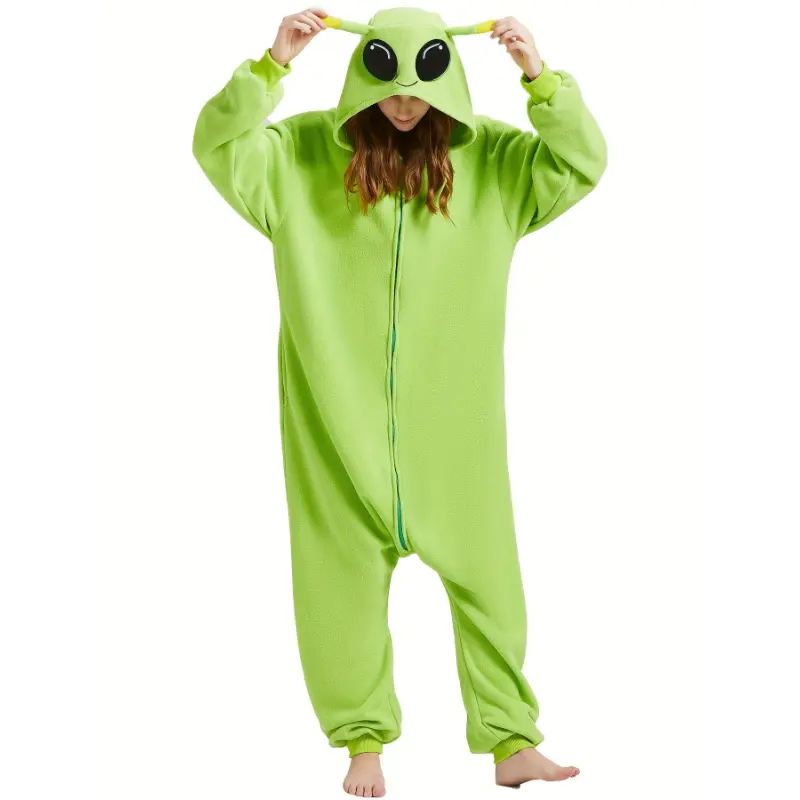 Unisex Alien Onesie, Cosplay Pajamas, Halloween Costume Jumpsuit With Hood, Comfortable Homewear For Women