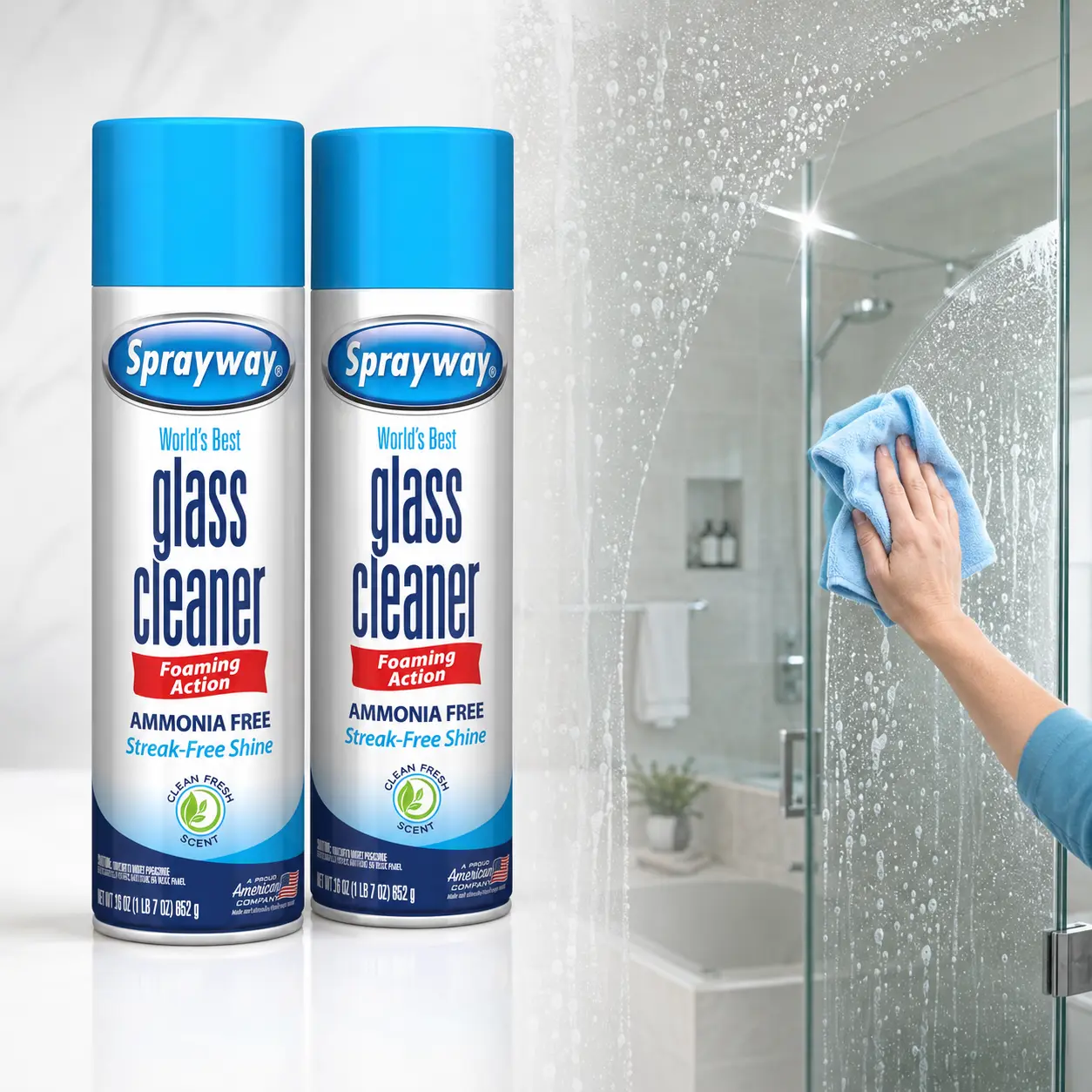 Sprayway 23 oz. Glass Cleaner use on windows, mirrors and other glass surfaces, Dissolves Tough Grease Grit and Grime, Heavy Duty Streak-Free Shine for Glass Windows Mirrors, Ammonia Free Formula with Fresh Scent