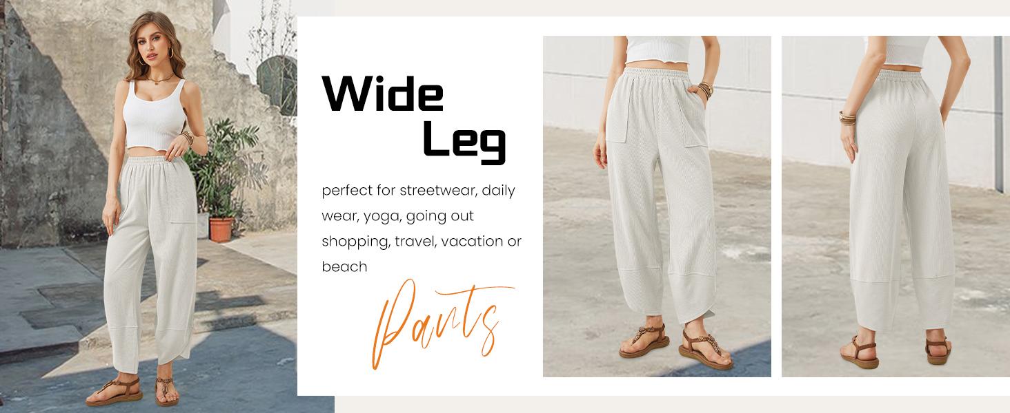 Bienmorn Women’s Baggy Wide-Leg Pants, Casual Elastic-Waist Palazzo/Harem Pants with Pockets,clothes for back to school,first day of school outfits