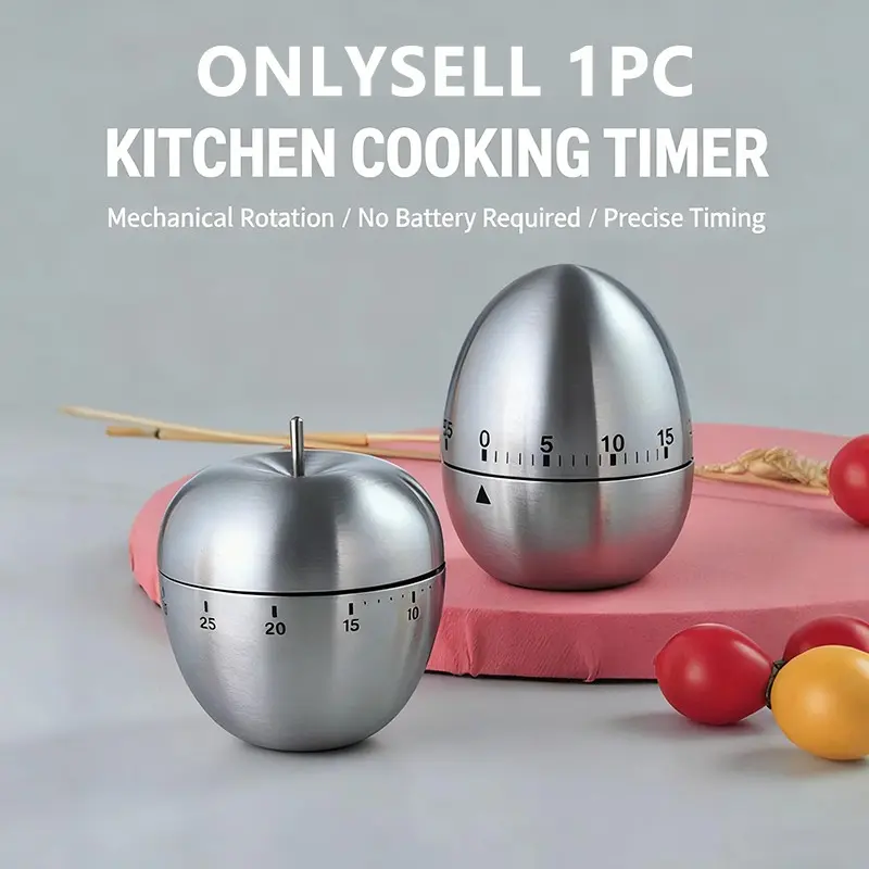 Kitchen Timer Stainless Steel Egg Shape 60 Minutes Mechanical Alarm Clock Countdown Cute Kitchen Egg Timer