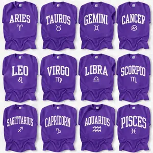 All 12 Zodiac Minimalist Comfort Color T-Shirt, Collegiate Astrology Graphic Tee for Adults, Full Horoscope Star Sign Collection, Vintage Zodiac Letter Shirt, Unisex Birthday Gift for Men Women