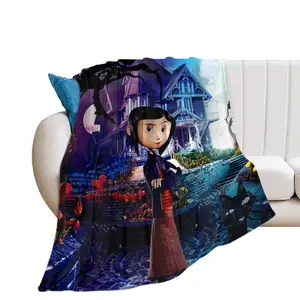 Caroline cartoon print plush blanket, a multi-functional home decor item, suitable for all seasons, lightweight and warm, an ideal holiday gift.