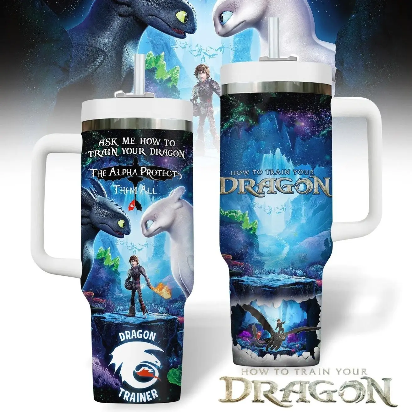 How To Train Your Dragon 20oz - 40oz Tumbler Stainless Steel with Straw, Double Wall Insulated, With Handle – Epic Cartoon Movies Series Design, Perfect Gift for Fans