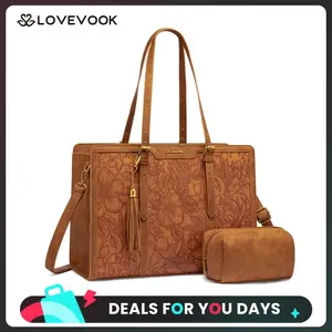 LOVEVOOK Canvas Laptop Tote Bag 15.6 & 17.3 inches for Women with Clutch Purse, Lightweight Tote Bag with 2 Cup Holder, Purses for Women, Computer bag for Work, Office, Casual.  DealsForYouDays
