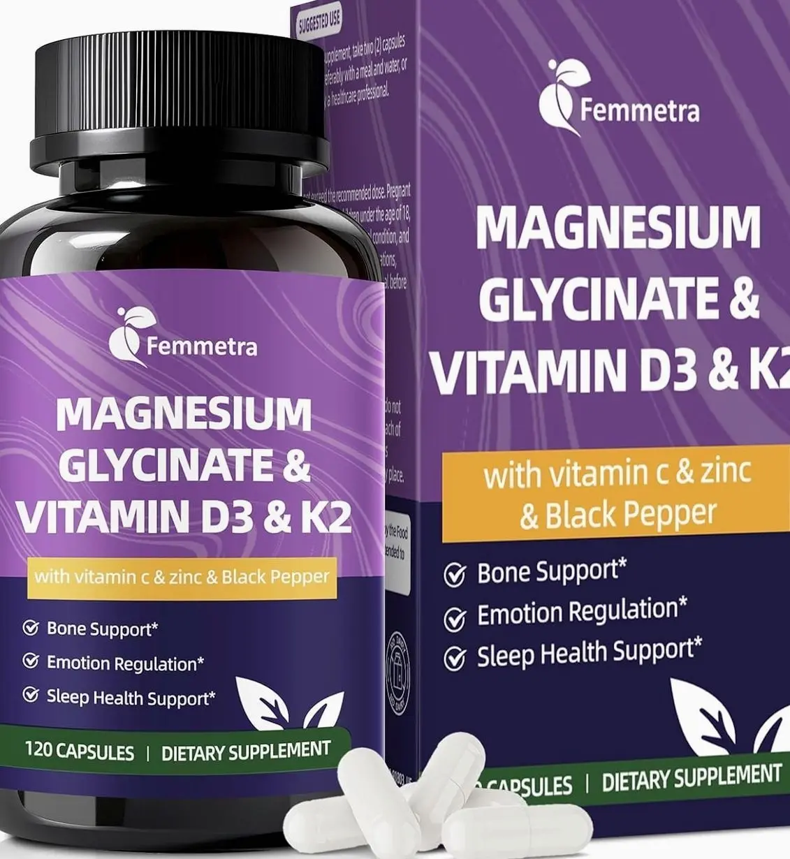 7-IN-1 Magnesium Glycinate 600mg Vitamin D3 K2 Supplement, 120 Capsules | High Absorption Magnesium Complex for Relaxation, Muscle, Energy & Sleep Health for Men & Women, Vegan, Non-GMO, Gluten-Free
