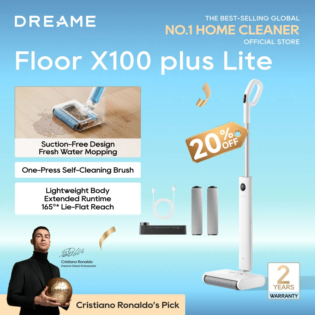 DREAME FloorX 100 Cordless Electric Mop, 45min Runtime, Lightweight 5.1 lbs, Dual-Tank Design, Self-Cleaning Brush