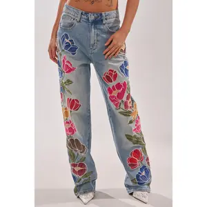 INTO THE GARDEN FLORAL EMBROIDERED DENIM JEANS