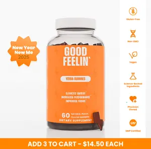 Good Feelin' - 100% Natural Yerba Mate Gummies with Matcha, Green Tea, Cordyceps, Guarana, Goji Berry - Made in USA 60 Natural Gummies Edible Fitness