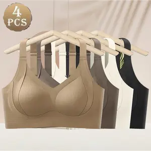 4 Pcs Full Cup Adjustable Underwear Women Bra Anti-sagging Large Size Seamless Ladies Thin Bra