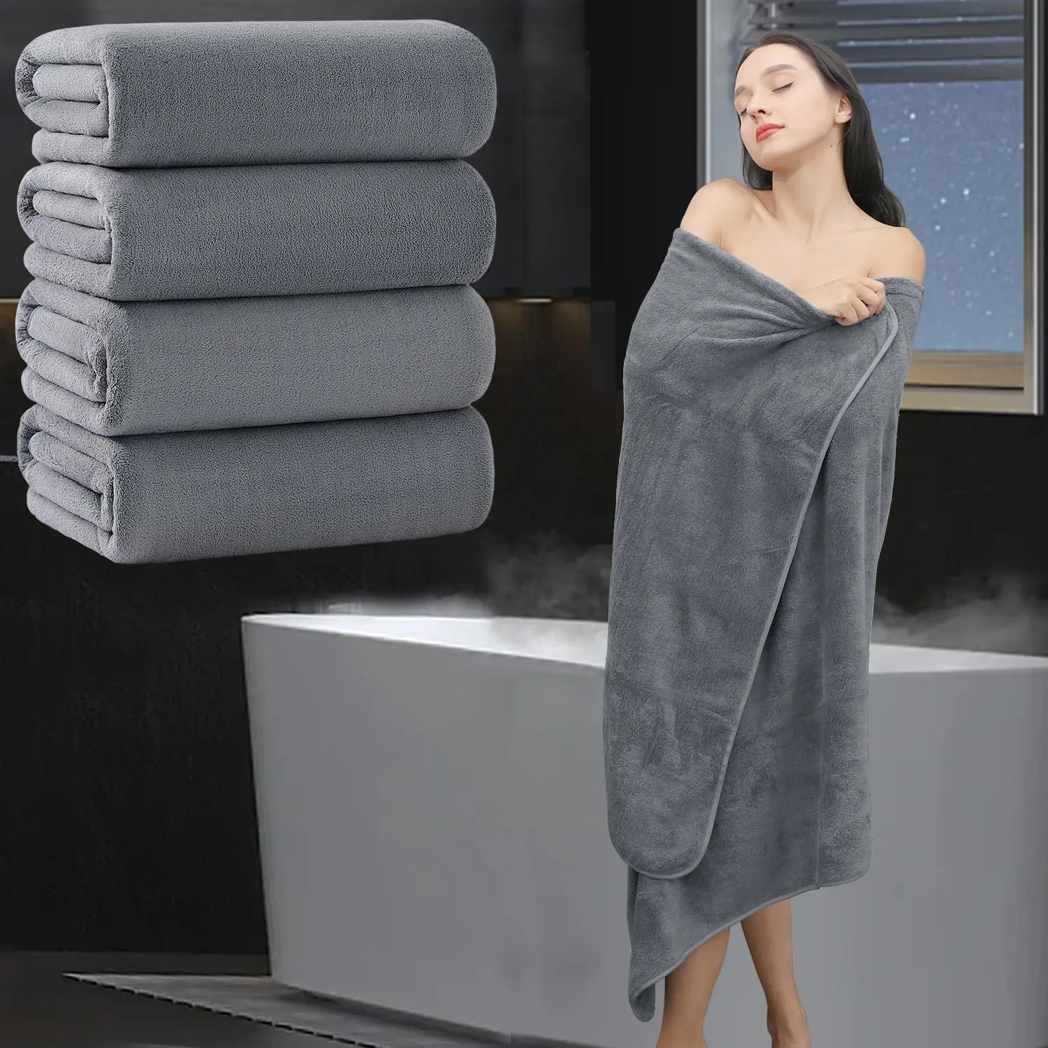 Bath Sheet 4 count (35"x70")-Ultra Soft  Bath Towel,Bath Sheet Towel Set for Bathroom Hotel,Highly Absorbent Quick Dry Shower Towel Set for Adults,Bath Towel Dark Grey
