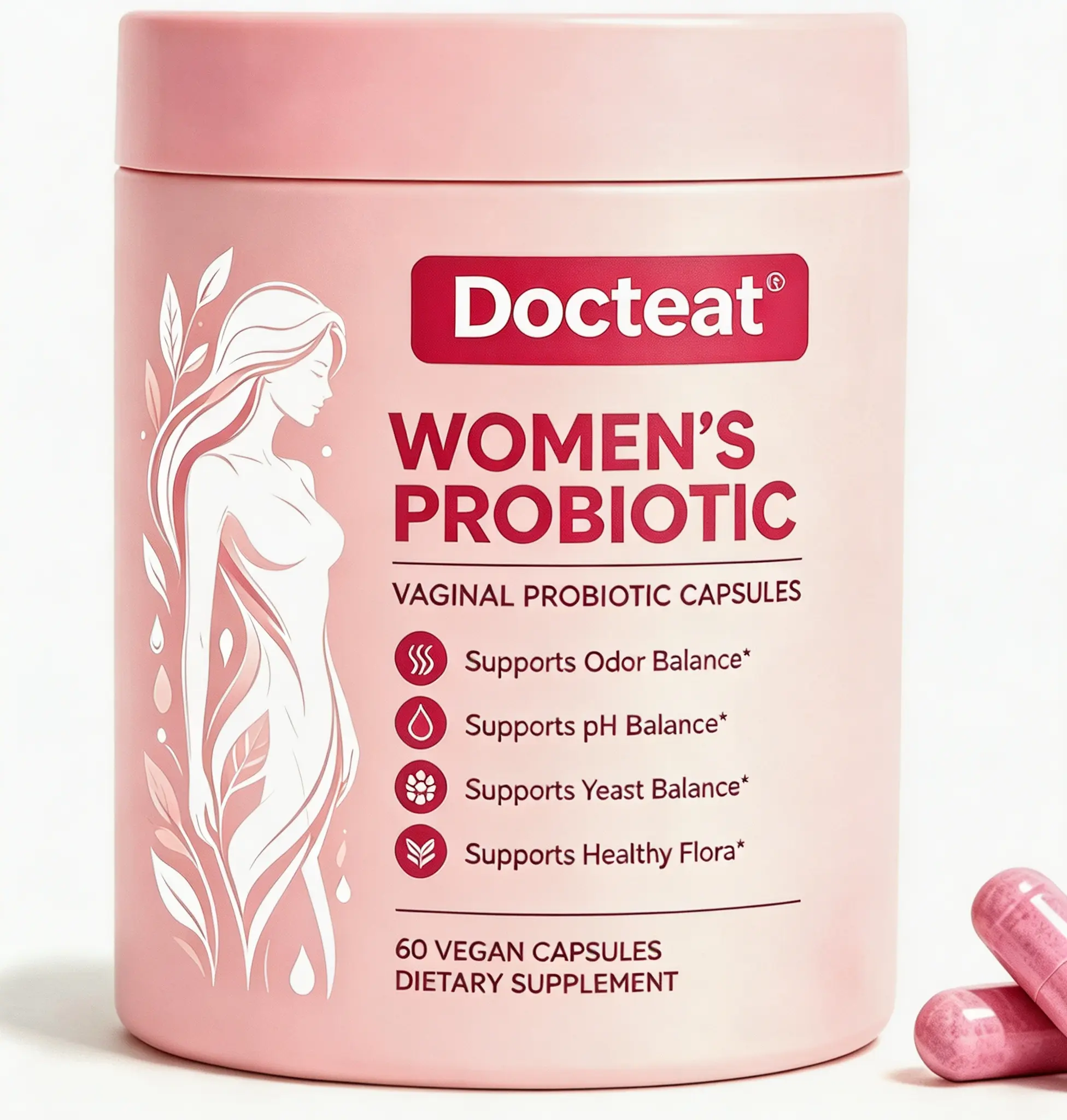 Pink Probiotic Capsules, Formulated for Women, 60 Count