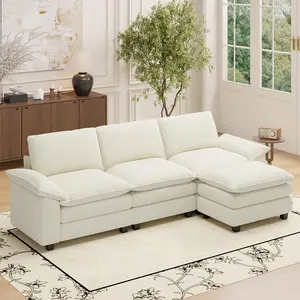 【Shipped in Three Packages】Sectional Sofa with Ottoman, L Shaped Modular Couch Set for Living Room, Comfy Cloud Sleeper Couch, Upholstered Furniture Corduroy Sofa Beige Lounge Apartment