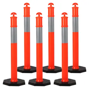 45" Portable Delineator Posts 6-Pack | Reflective Safety Bollards with 13.8" Base | Red & White Traffic Cones for Parking Lots & Construction