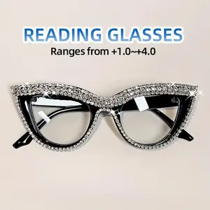 Elegant Cat-Eye Reading Glasses with Rhinestone Accents - Suitable for Presbyopia from +1.0 to +4.0 Diopters - Polycarbonate Frame and Lenses