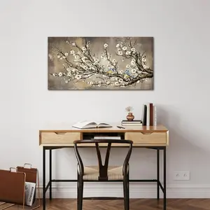 Plum Blossom Wall Art Floral Canvas Traditional Chinese Flower Painting Print Framed Retro Home Living Room Bedroom Decoration