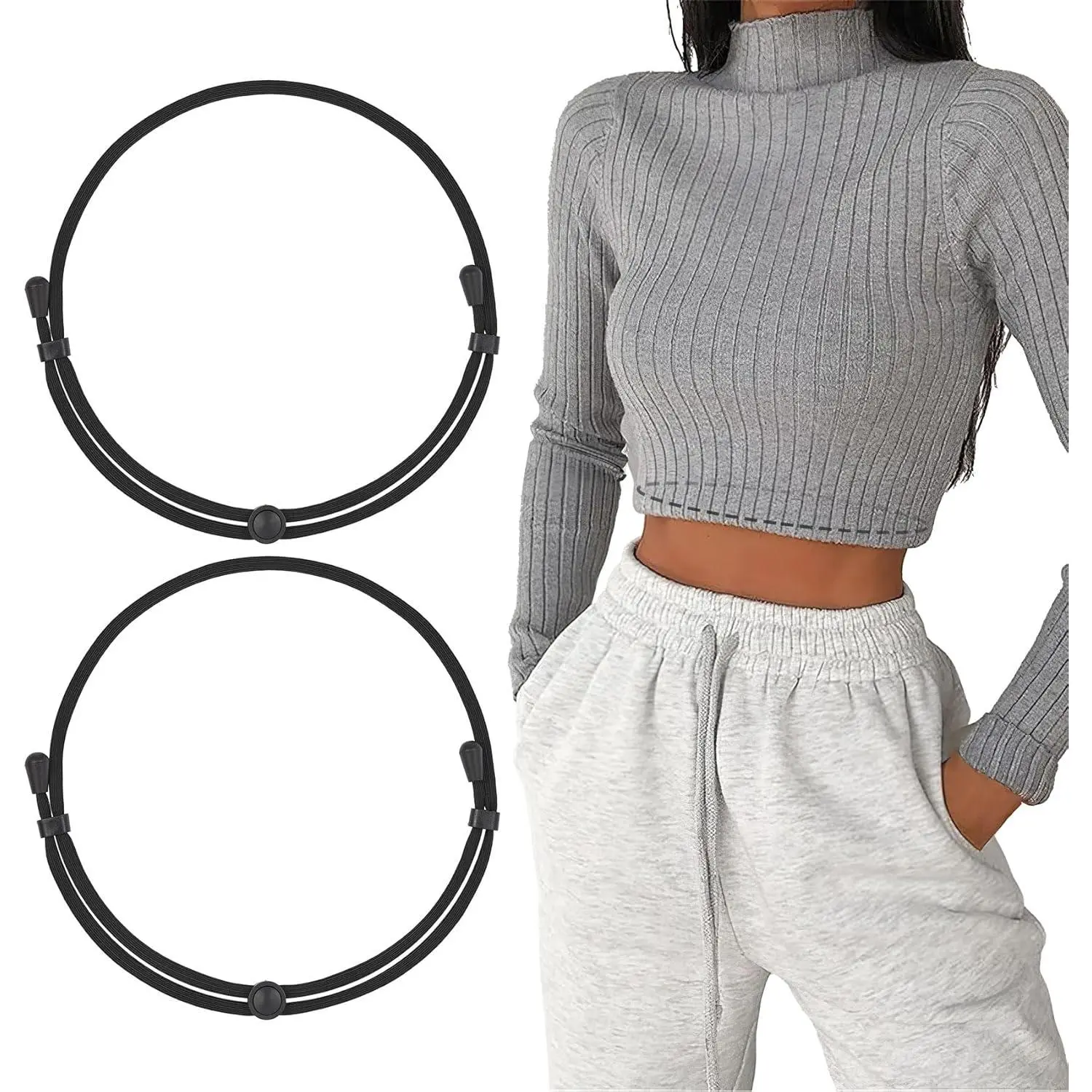 2Pack Tuck Band Tool for Women Elastic Stretch Belts Tucking Shirts Sweater Cropping Belt Adjustable Crop Band for Top