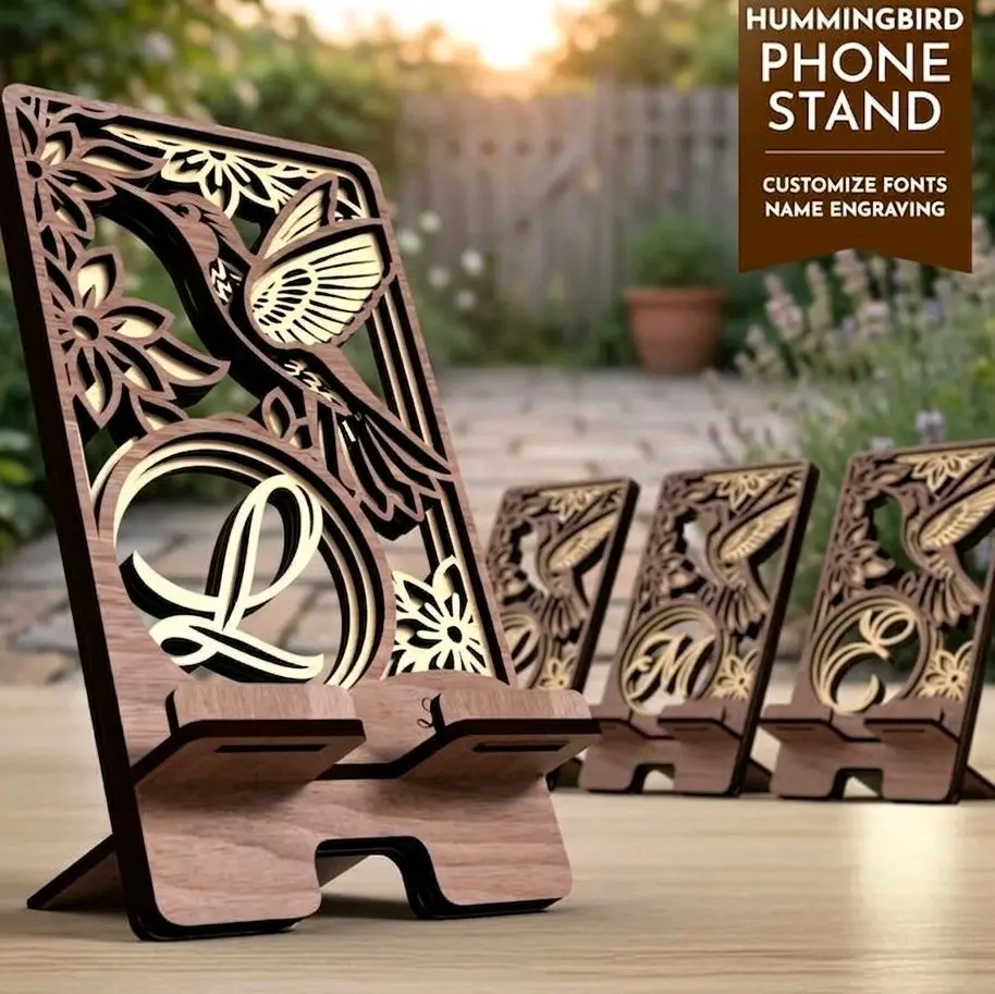 Customizable Laser-Cut Phone Stand, Durable Desk Accessory for Smartphones (Compatible with iPhone, Samsung Devices)