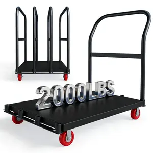 Heavy Duty 2-in-1 Panel Cart with 2000 Lbs Load Capacity, 24x37 Inch Flatbed Dolly Featuring 5 Inch Swivel Wheels & Dual Handrails for Material Handling