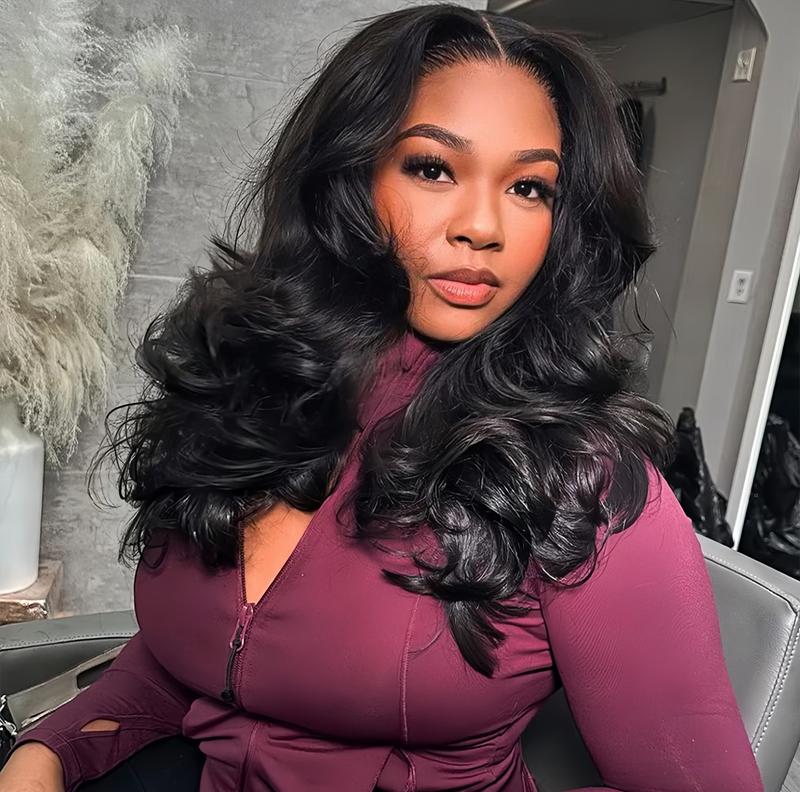 Tinashe Butterfly Cut Human Hair Glueless 200% Density Wig With Curtain Bangs Butterfly Cut Loose Body Wavy Pre Cut 6x5 HD Lace Closure Wig #dealsforyoudays