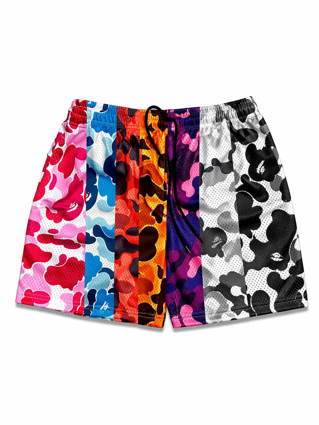 RECUT Luxury Rewritten Ape Head Bape Camo Mesh Shorts – Men's Streetwear Athletic Shorts with Side Pockets, Adjustable Drawstring, Elastic Waist, Breathable Mesh