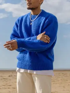 High Street Fashion Oversized Sweater, Casual Long Sleeve Round Neck Knitwear, Warm & Comfortable Fall Winter Clothing