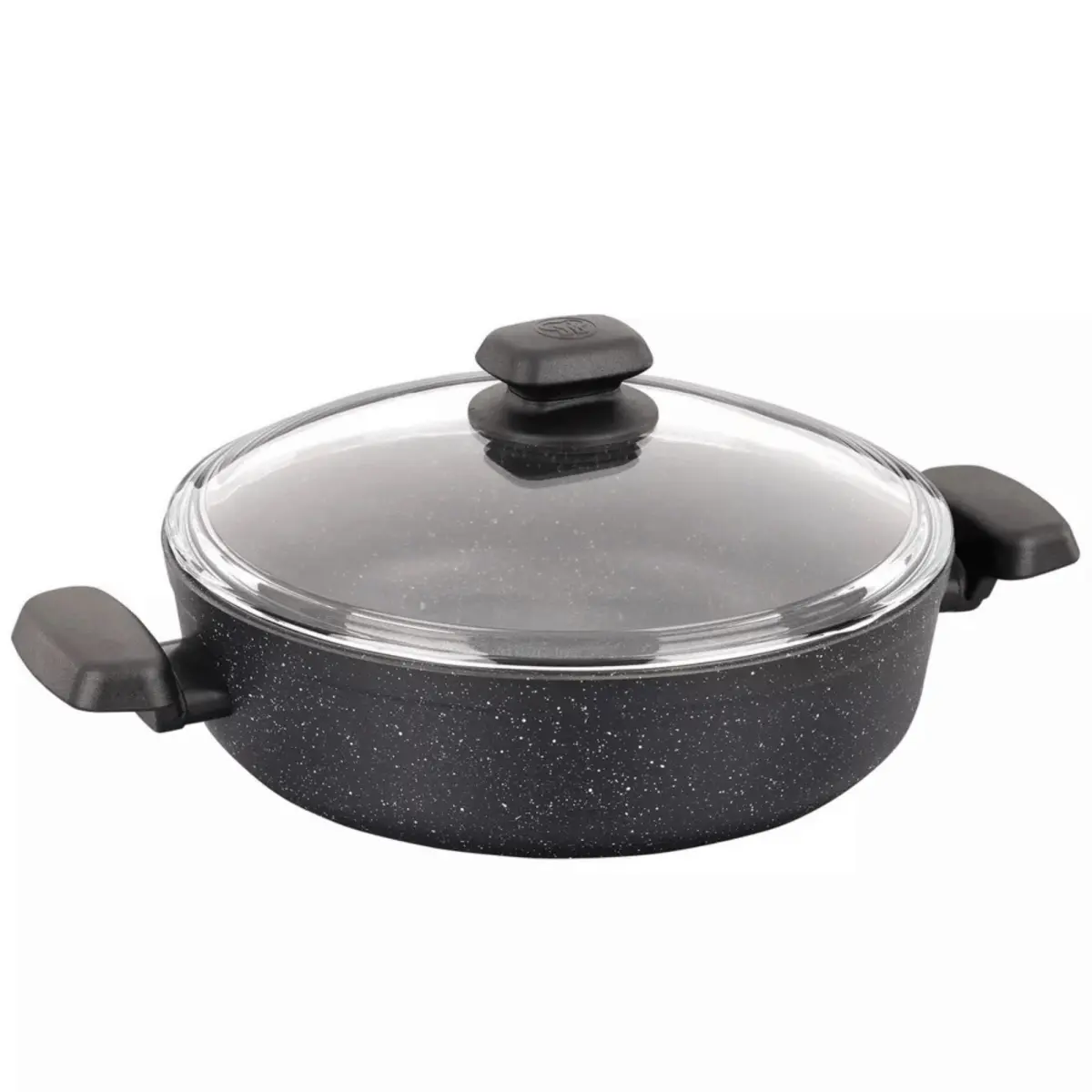 212 MAIN Ornella Round Aluminium Nonstick Cookware Low Casserole Dish (Model A1344-CP) - 3.5L, Volcanite Coat, 5.3in Height, Induction-Safe, Dishwasher-Safe, Glass Lid Included, for Home Cooking