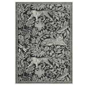 【Christmas Gift】5 x 7 ft Polyester Black Rectangular Living Room Bedroom Dining Room Forest Tiger Print Modern Machine Washable Area Rug