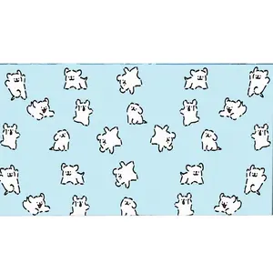 Cluttered Yet Cozy Gaming Desk Setup with Light Yellow Cartoon Character Desk Mat, Black Computer Tower with RGB Lights, Sci-Fi Space Monitor, Black & Pink Headphones, White & Black Mouse, Green Plants in White/Yellow Pots, Black Office Chair, Fram