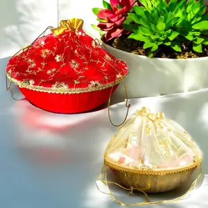 Elegant Handmade Gift Baskets | Set of 5 with Premium Net Packing for Indian Weddings, Diwali, Baby Showers | Cherished Presents & Decor