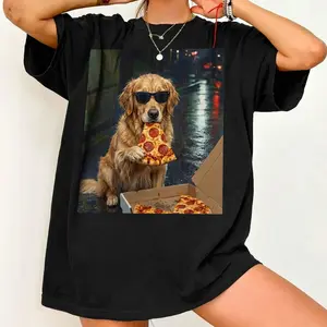 Funny Golden Retriever Pizza Meme Shirt, Cool Dog Wearing Sunglasses Meme Tee, Pizza Lover Gift, Retro Aesthetic Dog Shirt, Goldendoodle Mom Dad