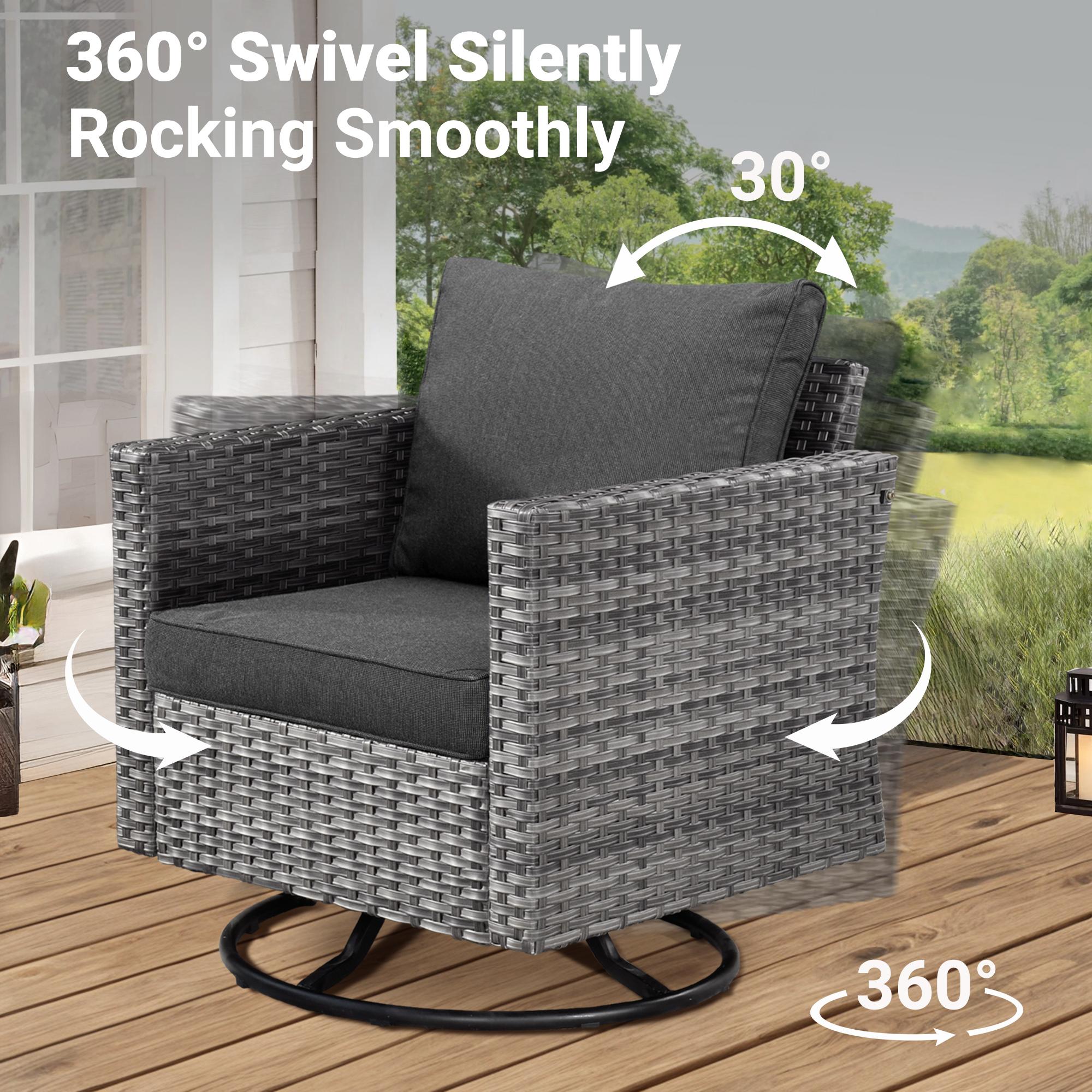 Ovios Patio Furniture Set 7-Piece Outdoor Wicker Rattan Sectional Sofa with Cushions, 42'' Propane Fire Pit Table & Rocking Swivel Chairs, All-Weather Conversation Set for Backyard Garden Deck Patio