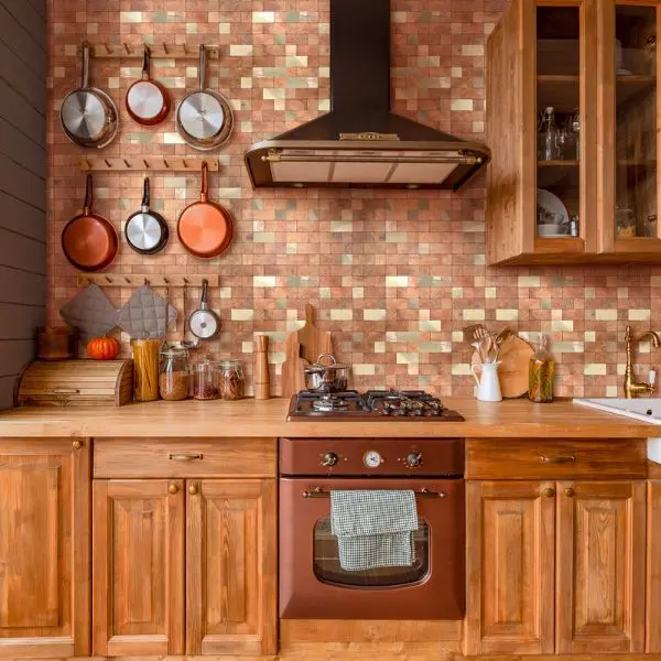 Yipscazo Peel and Stick Backsplash Tile, Stick on Stainless Steel Backsplash Metal Tiles for Kitchen Walls in Copper (12''x12'',10 Sheets)