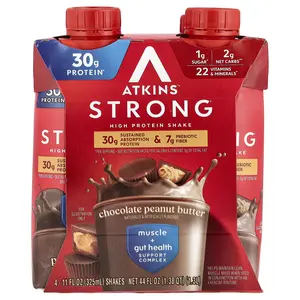 Atkins Strong, High Protein Shake, Chocolate Peanut Butter, 4 Shakes, 11 fl oz (325 ml) Each