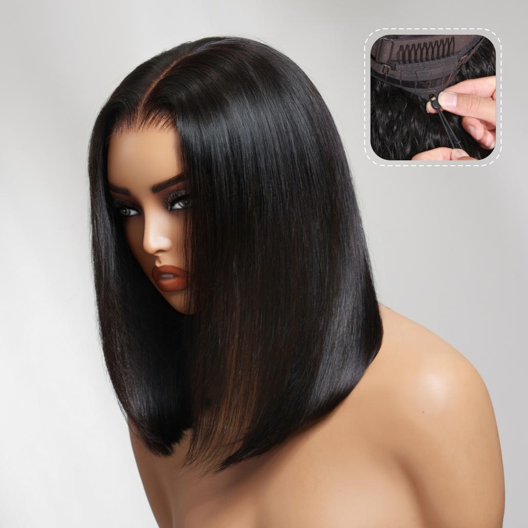 UNice Glueless Silk Straight Bob Wigs Pre-cut 7x5 HD Lace Closure Human Hair Wigs with Bleached Knots Beginner Friendly Put On and Go Natural Scalp SpringStatements