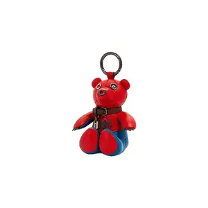 COACH Spider-Man Keychain Handbag Charm for Women – Pebbled and Smooth Leather Bear Pendant in Red and Blue