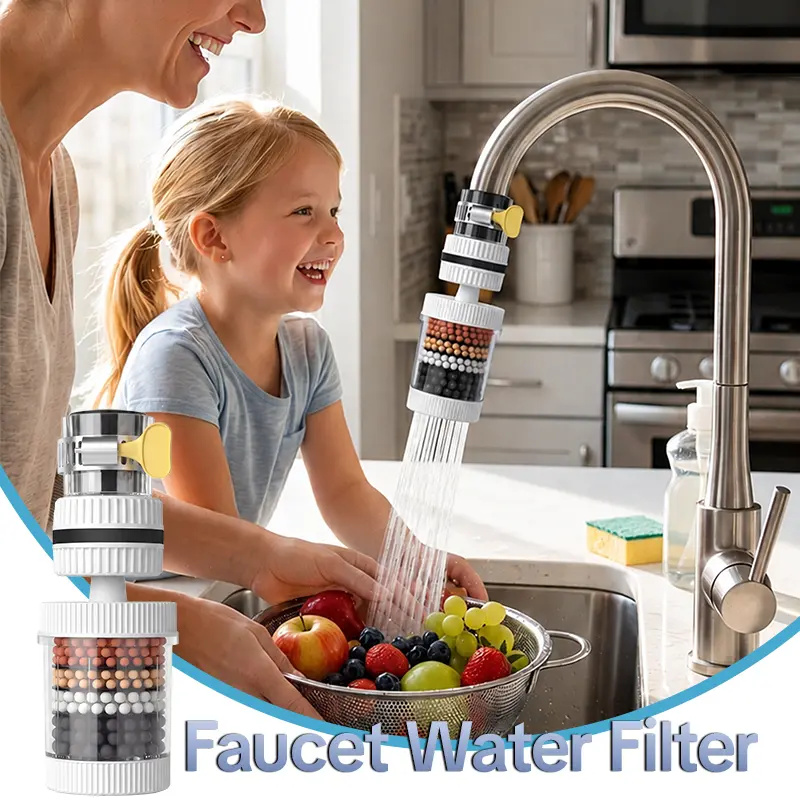 Compact 360° Rotation Faucet Mount Water Filter Attachment - Replaceable Cartridge, Splash-Proof, Easy Installation, No Power Needed, Purifies Water for Kitchen Sink