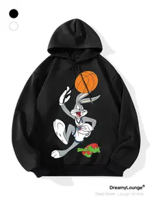 Classic Looney Tunes Rabbit Graphic Hoodie, Loose Fit Casual Sweatshirt, Breathable Sportswear for Daily Wear, Home & Outdoor Use