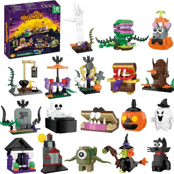 Halloween Fall Gift Party Favors 18 in 1 Haunted House Building Block Set Toy for Kid | Halloween Advent Calendar Mini Cute Bricks Spooky Crafts Kit, Trick or Treat Toys, Home Decor Horror Gifts for Boys Girls