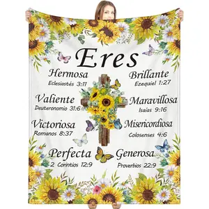 Spanish Christian Blanket Soft Religious Gifts Faith Bible Religious Gifts Spanish Inspirational Spiritual Scriptures Gifts Cozy Religious(Sunflower)
