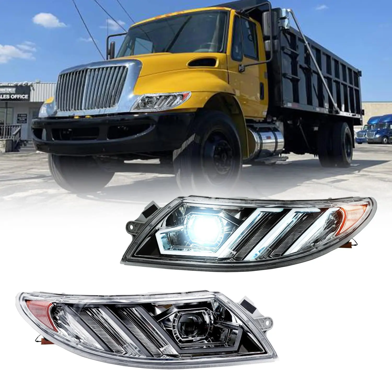 Plug-and-Play LED Headlight Assembly for 2002-2018 International Durastar 4200/4300/4400/4900, Waterproof Front Lamp Set, Left Driver, Right Passenger, Pair Set