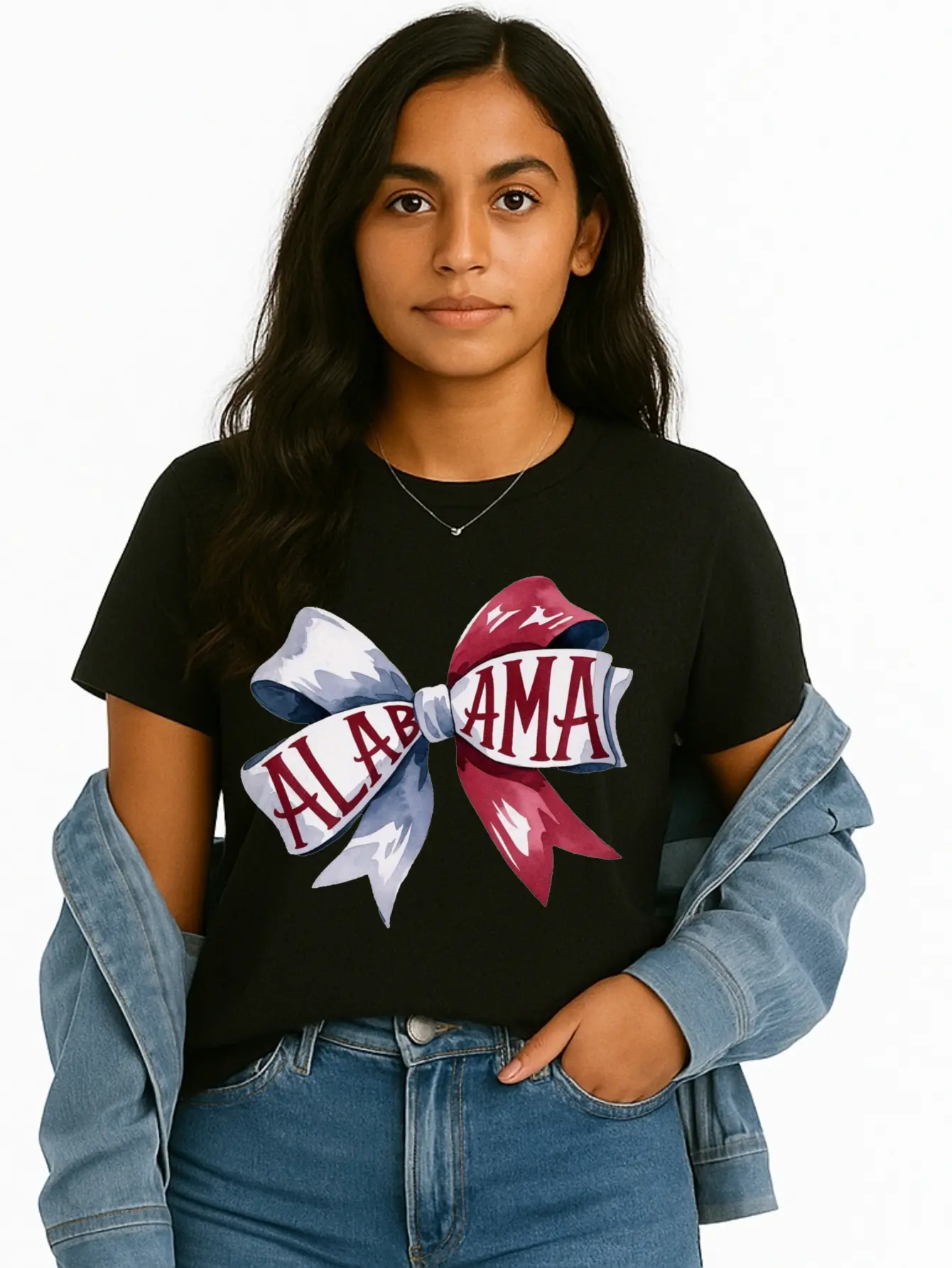 Alabama Bow Print T-shirt for Women - Graphic Shortsleeve Regular Fit Top, Breathable Fabric for Everyday Wear, Made in USA, Tshirt, Cotton