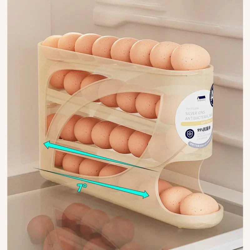Automatic Rolling Egg Dispenser Organizer for Refrigerator, 4-Tier Space-Saving Egg Holder Tray, Holds 28 Eggs, Durable Plastic Egg Storage Rack for Fridge, Counter, Kitchen Cabinet, Fridge Organizers, Fridge Organization, Refrigerator Accessories
