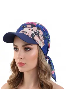 New Style Chiffon Print Square Scarf Hat Brim Headscarf Cap, Outdoor Sunshade Hat, Fashionable Duckbill Hat, 1pcs, Lightweight Sun Hat, Outdoor Headwear, Outdoor Hats