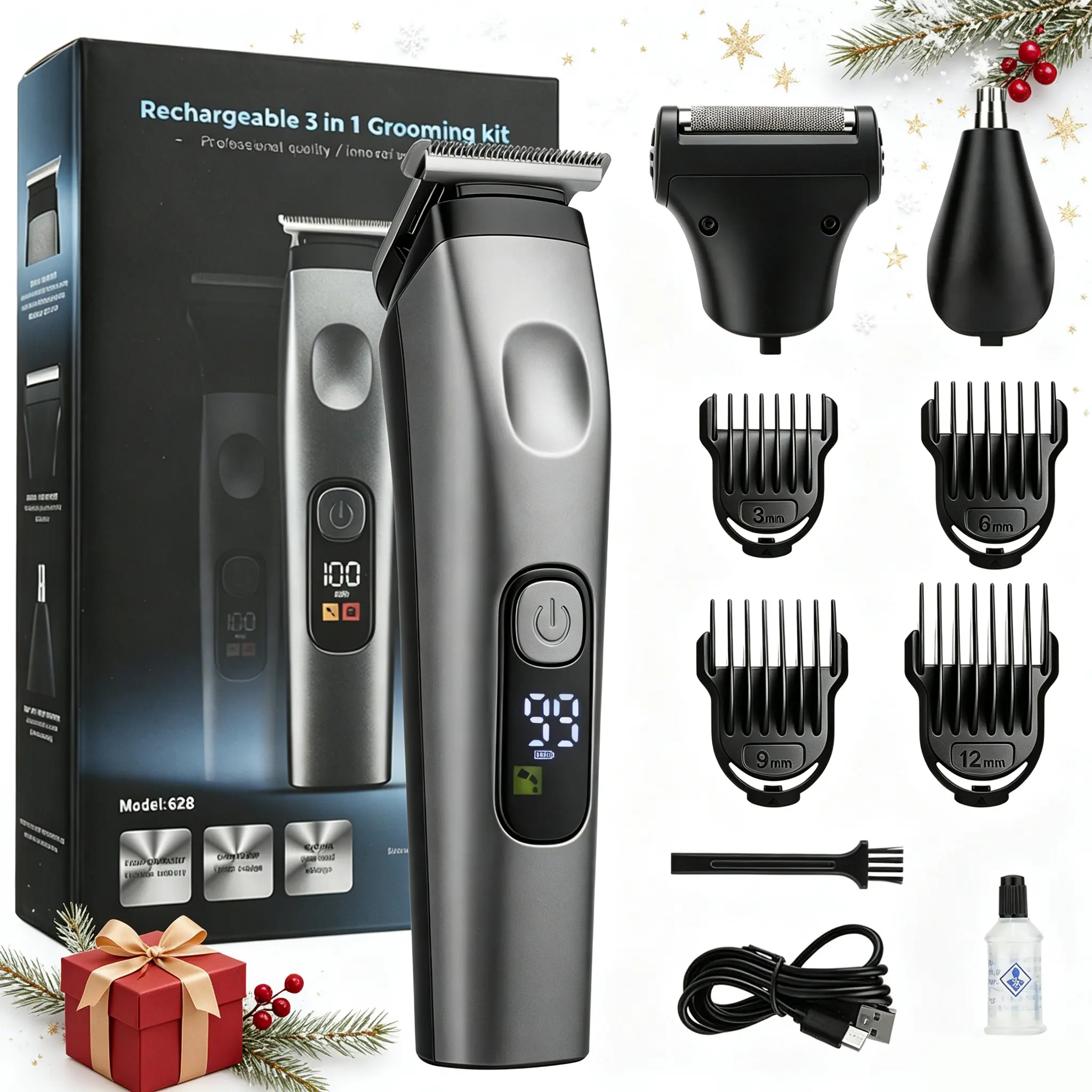 Men's Rechargeable Cordless Trimmer and Shaver Multigroomer - Portable Beard, Hair, Nose, Face Clipper, Family-Use Razor, Ideal Men's Gift, Rechargeable Cordless Trimmers
