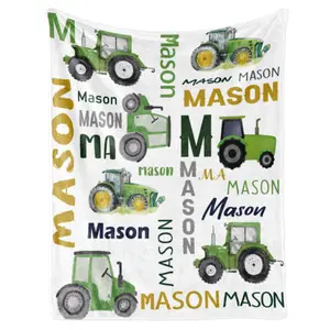 Blanket with Name for  Boys, Custom Name Blanket Trucks for Kid, Soft Flannel  Blankets Customized Gift for    Birthday-30 x40