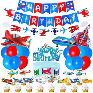 Airplane Party Deorations, Airplane Birthday Party Supplies,Happy Birthday Banner Airplane Airraft Garland Foil Latex Balloons Ake Upake Toppers For Kids Plane Theme Party Baby Shower Supplies