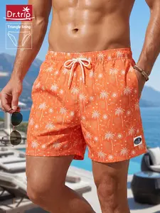 Men's Vacation Beach Pants, Loose Fit Swim Trunks with Mesh Lining, Quick Dry Side Pockets, Casual Style, Three-Quarter Length, Swimwear Shorts, Swimming Shorts
