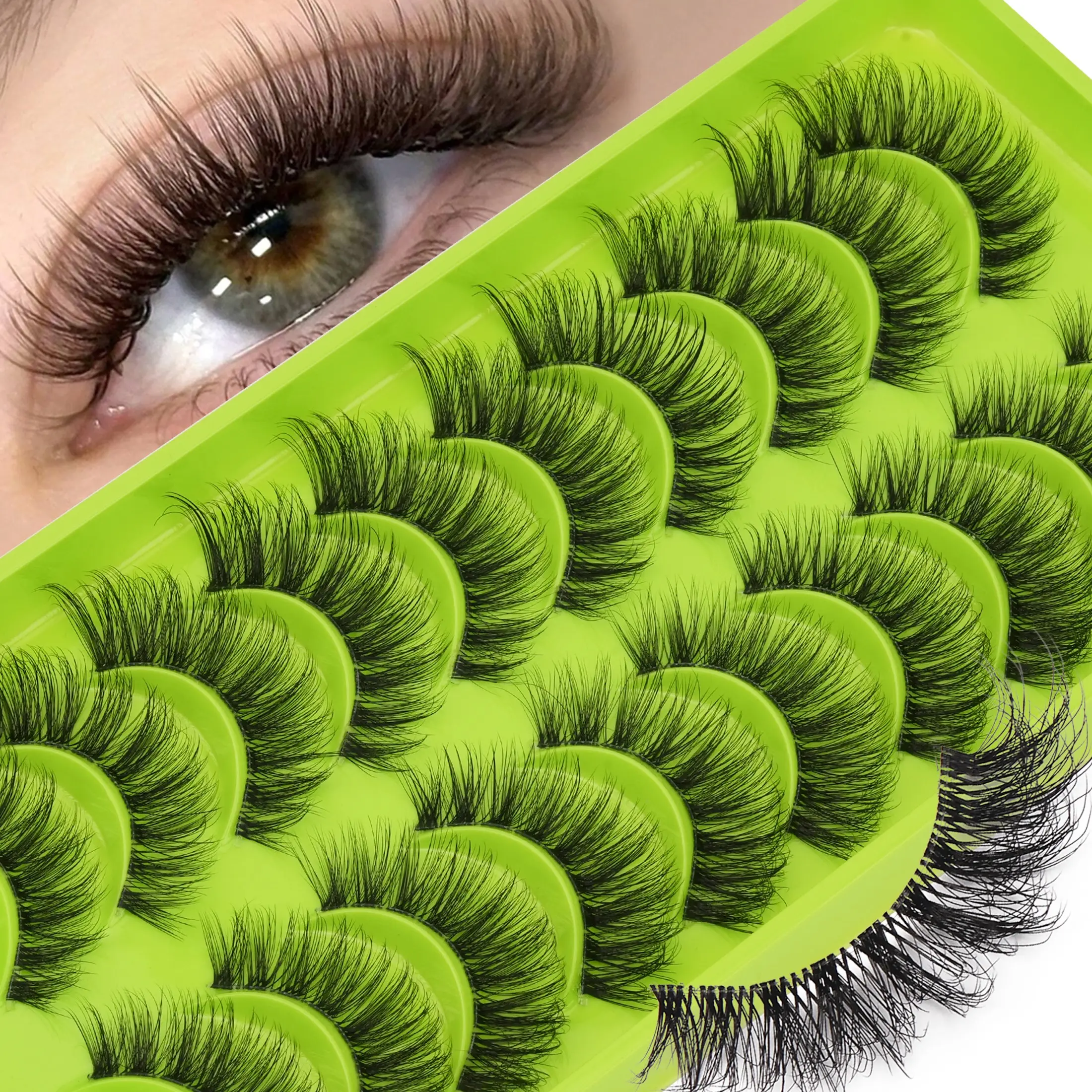 10 Pairs Natural Realistic False Lashes, Transparent Band, Cat Eye Effect, Fluffy Soft, D Curl, Mixed Length, False Eyelash Strips, Fluffy Wispy Lashes, Volume Fluffy Lashes, Volumized False Eyelashes, Eyelashes, Fake Lashes, Makeup, Cosmetic