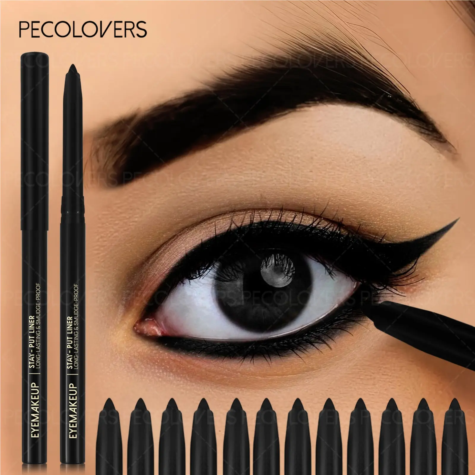 12PCS/Set Waterproof & Sweatproof Black Eyeliner Pencils - Longwear Eye Liner, Long-Lasting, Smudge-Proof, Intense Color, Eye Makeup, Smooth Application, Daily Makeup Must-Have, Eye Makeup Product
