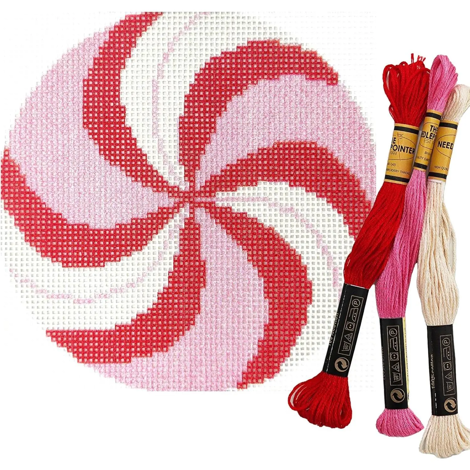 Kits, 18CT Printed Embroidery  Starter Kits, Stamped Patterns Canvas Kits( Peppermint,4x4inch)